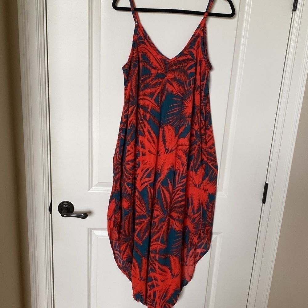 P.J. Salvage Crinkle Jumpsuit Romper Womens XL Vacation Coral Teal Coastal Beach